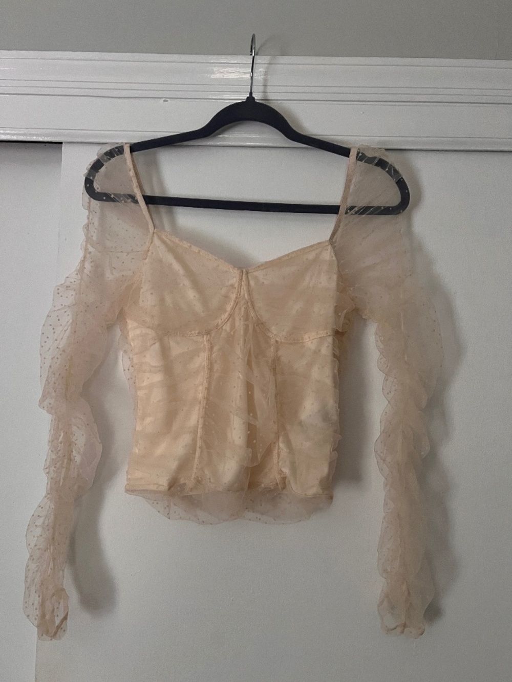 H&M Cream Sheer Ruffle Corset Top – Size Small